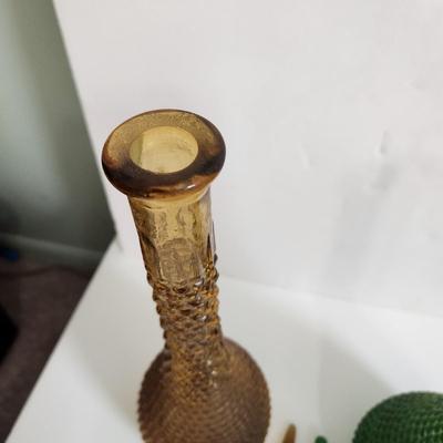 Vintage Mid Century Hobnail Art Glass Empoli Green Amber 22"