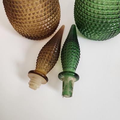 Vintage Mid Century Hobnail Art Glass Empoli Green Amber 22"