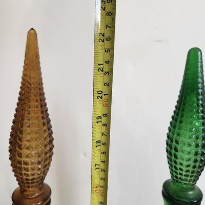Vintage Mid Century Hobnail Art Glass Empoli Green Amber 22"