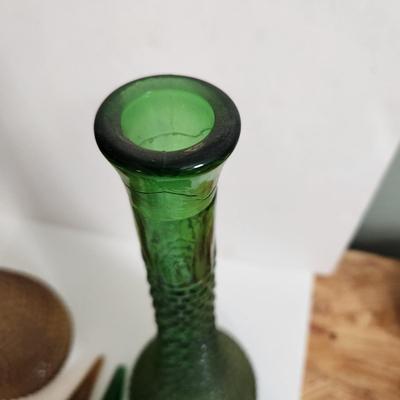 Vintage Mid Century Hobnail Art Glass Empoli Green Amber 22"