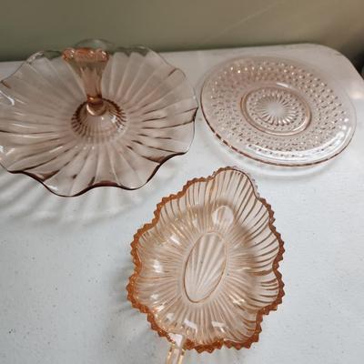 Lot of Vintage Depression era Pink Glassware Pitcher Glasses Bowls Plates