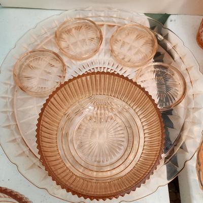Lot of Vintage Depression era Pink Glassware Pitcher Glasses Bowls Plates