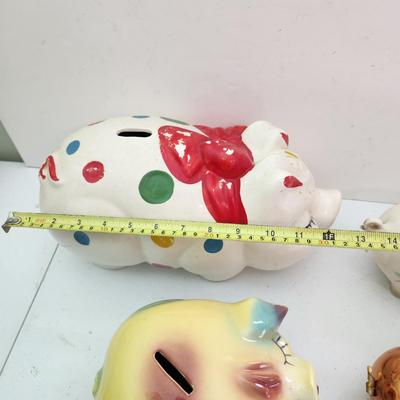 Lot of Vintage Piggy Banks Corky Pig 1957 , Ellgreave England, Glass , Copper, Ceramic