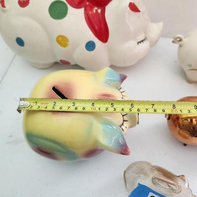 Lot of Vintage Piggy Banks Corky Pig 1957 , Ellgreave England, Glass , Copper, Ceramic