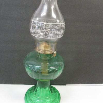 Sale Photo Thumbnail #151: Home Sweet Home Etched Shade Oil Lamp With Green Shade