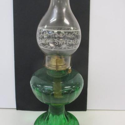 Sale Photo Thumbnail #147: Home Sweet Home Etched Shade Oil Lamp With Green Shade