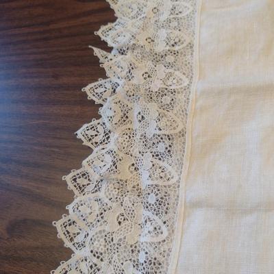 Hand Made Vintage Table Cloth with Lace Edge- Approx 74" x 104"