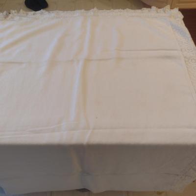 Hand Made Vintage Table Cloth with Lace Edge- Approx 74" x 104"