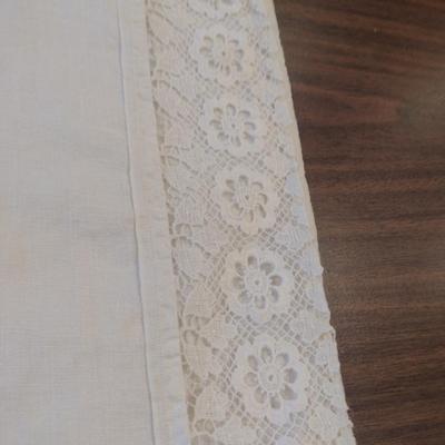 Hand Made Vintage Table Cloth with Lace Edge- Approx 74" x 104"