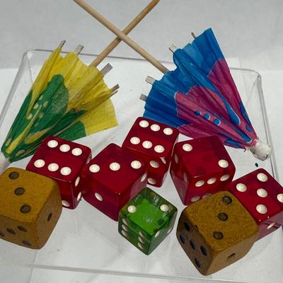 Sale Photo Thumbnail #9: All in good condition. Red & Green ate lucite, I believe. And the other dice are wood.