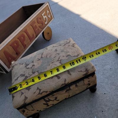 Sale Photo Thumbnail #839: Cart has handle but it is not attached, see pics of stool for condition, it's 13" w x 11" deep and about 7" tall, awfully old no manufacturer found