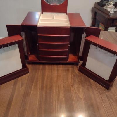 Wood Finish Jewelry Box- Approx 13" x 9 1/2" x 10 1/2" Tall