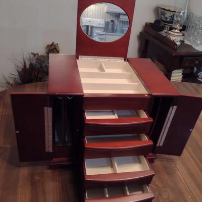 Wood Finish Jewelry Box- Approx 13" x 9 1/2" x 10 1/2" Tall