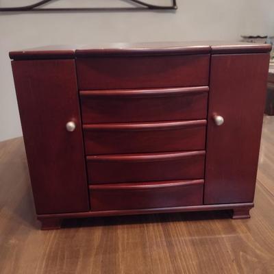 Wood Finish Jewelry Box- Approx 13" x 9 1/2" x 10 1/2" Tall