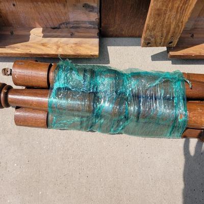 Sale Photo Thumbnail #884: Measures 50" long amd 42" wide  without leaves, each of the two leaves are 8" wide, table is aboit 30" tall when assembled, will be wrapped for buyers transport, it's heavy and solid oak