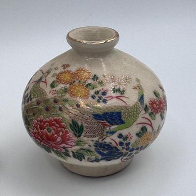 Vintage Japanese Peacock Vase Set