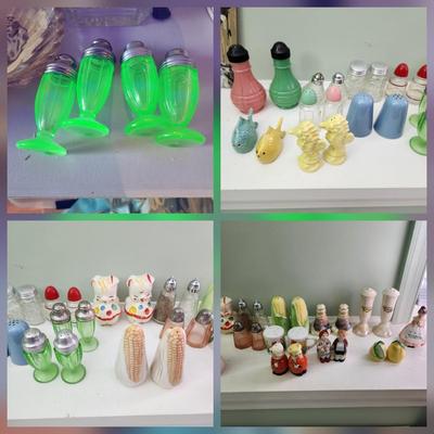Nice Collection of Salt & Pepper Shakers Vasaline Uranium , Fish , Seahorses, Corn, Lighthouse, Pigs, Dutch boy Dutch girl