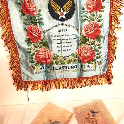 Lot #70 Vintage Air Force "Sister" Pillow - Two World War 1 Handkerchiefs