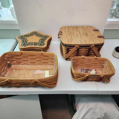 4 Longaberger Baskets Spring into Dresden II 2000, Women Memories Basket , Holiday Star with Liner & bowl
