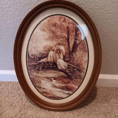 THOMAS KINKADE "VICTORIAN GARDEN" AND AN OVAL PICTURE