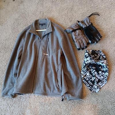 BURTON GLOVES AND SCARF PLUS TOMMY HILFIGER FLEECE JACKET (LRG)