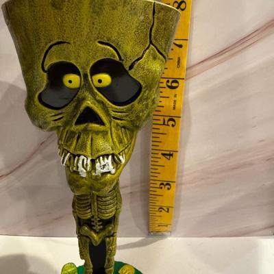 Halloween Collection: 4 Skeleton Plastic Goblets, 2 Woodland Fairy Dolls, 1 Bobble Head & a Pumpkin Necklace