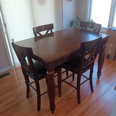 VERY NICE COUNTER HEIGHT DINING TABLE W/BUTTERFLY LEAF AND 8 CHAIRS