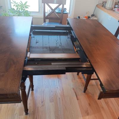 VERY NICE COUNTER HEIGHT DINING TABLE W/BUTTERFLY LEAF AND 8 CHAIRS