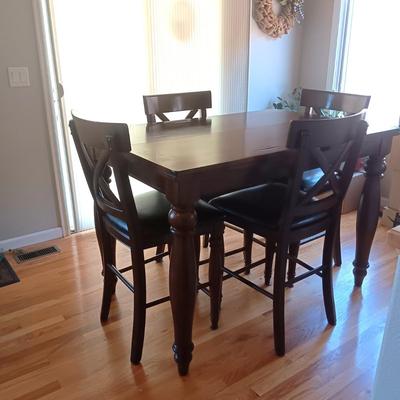 VERY NICE COUNTER HEIGHT DINING TABLE W/BUTTERFLY LEAF AND 8 CHAIRS