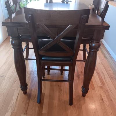 VERY NICE COUNTER HEIGHT DINING TABLE W/BUTTERFLY LEAF AND 8 CHAIRS