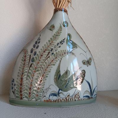 BIRD FIGURINES AND A CLAY VASE WITH BIRDS