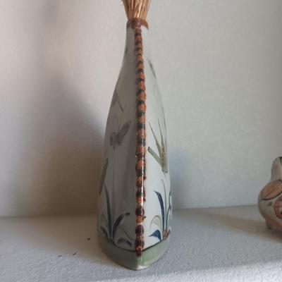 BIRD FIGURINES AND A CLAY VASE WITH BIRDS