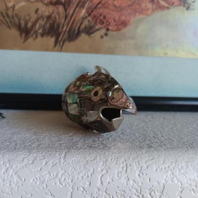 ABALONE HINGED FISH AND 2 BRASS BUGS