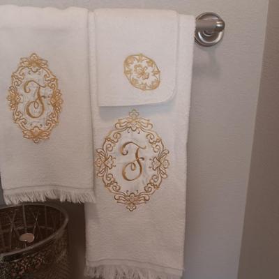 GUEST TOWELS, GOLD-TONE METAL WASTE CAN AND MORE