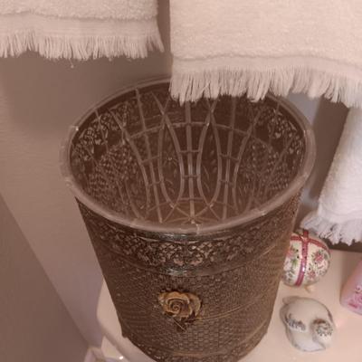 GUEST TOWELS, GOLD-TONE METAL WASTE CAN AND MORE