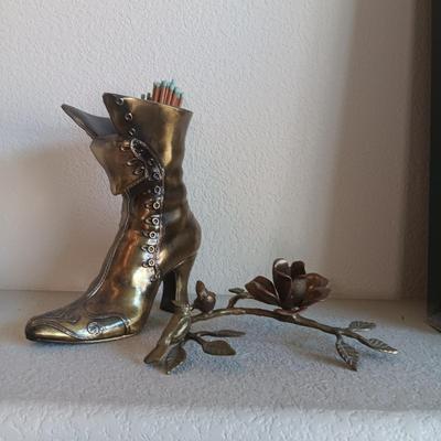 BRASS BOOT AND CANDLE HOLDER