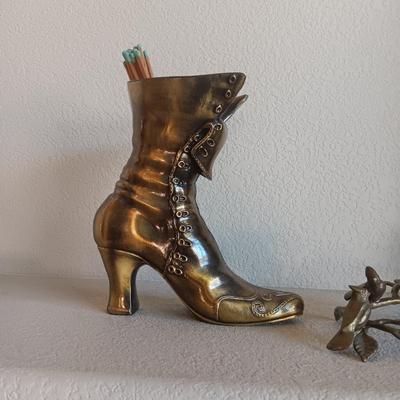 BRASS BOOT AND CANDLE HOLDER