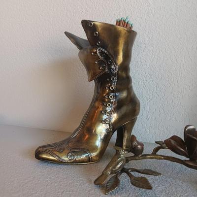 BRASS BOOT AND CANDLE HOLDER