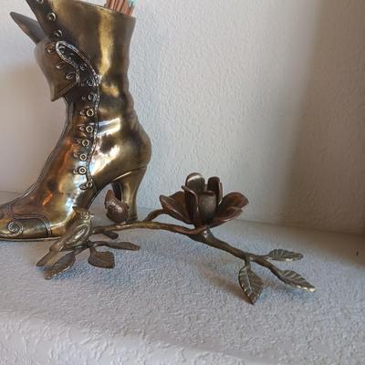 BRASS BOOT AND CANDLE HOLDER