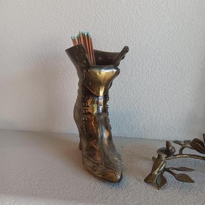BRASS BOOT AND CANDLE HOLDER