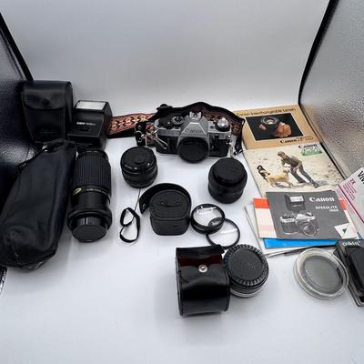 Vintage Canon AE-1 Program Camera with Multiple Lenses/Attachments