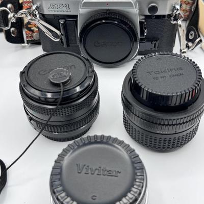 Vintage Canon AE-1 Program Camera with Multiple Lenses/Attachments