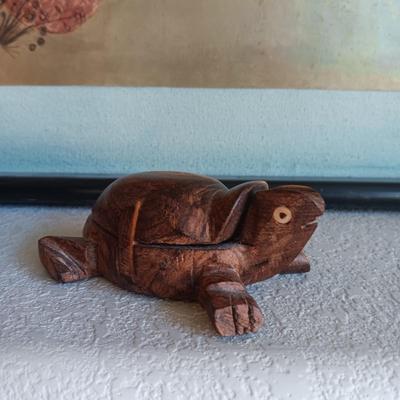 HAND CARVED DUCK FROM ESTES PARK AND A CARVED TURTLE