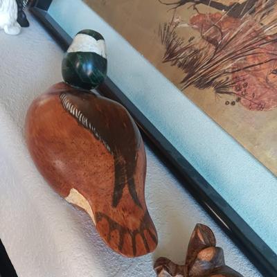 HAND CARVED DUCK FROM ESTES PARK AND A CARVED TURTLE