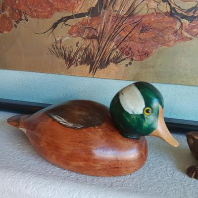 HAND CARVED DUCK FROM ESTES PARK AND A CARVED TURTLE