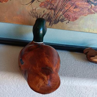 HAND CARVED DUCK FROM ESTES PARK AND A CARVED FROG
