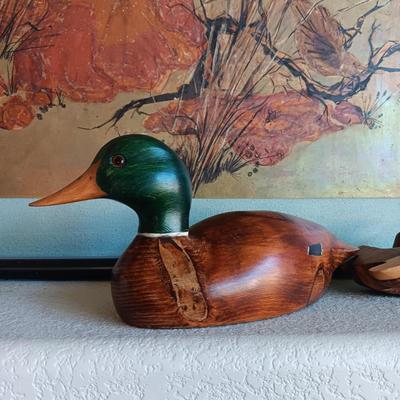 HAND CARVED DUCK FROM ESTES PARK AND A CARVED FROG