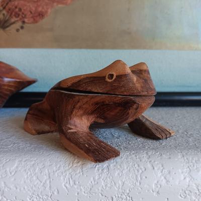 HAND CARVED DUCK FROM ESTES PARK AND A CARVED FROG