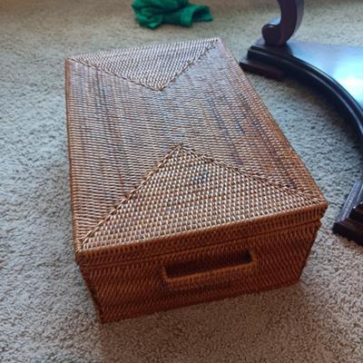 AN ASSORTMENT OF MAINLY COUNTRY WESTERN MUSIC ON CD AND A BASKET WITH A LID