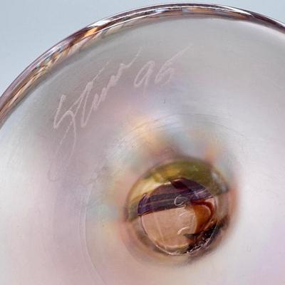 Signed Rick Strini Hand-Blown Pulled-Feather Vase, 1995 — Collectible Studio Glass